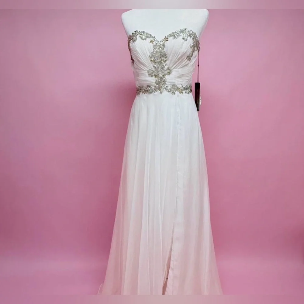 Mac Duggal White Strapless Dress with Silver Embellishments - Picture 4 of 9